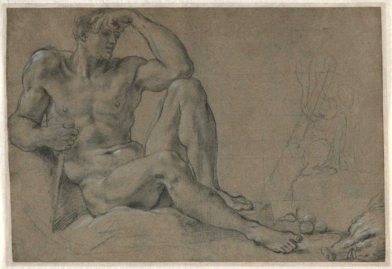 Hercules Resting (recto); Footed Vessel with Handle (verso) de Annibale Carracci