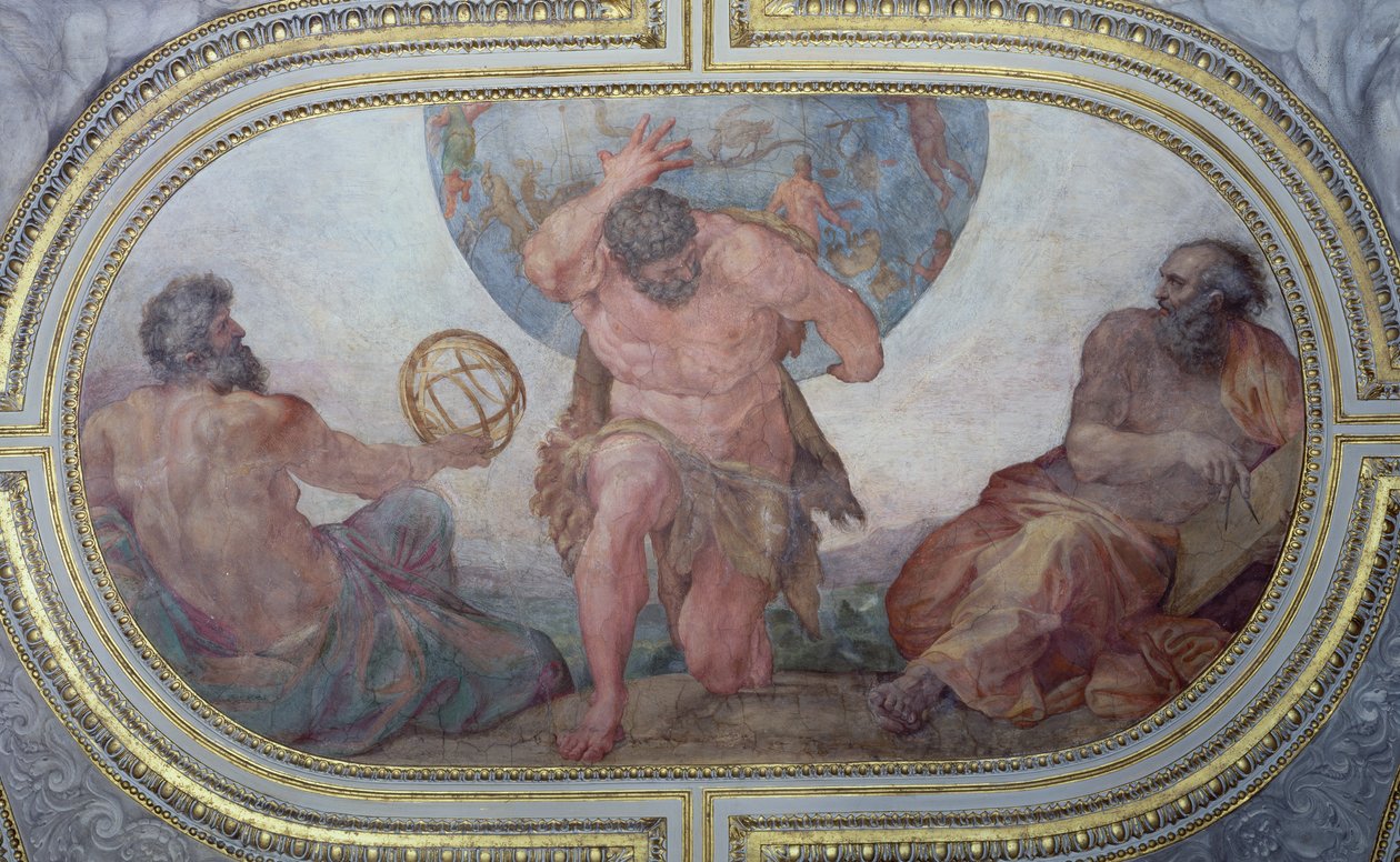 Hércules Sosteniendo el Mundo Flanqueado por Euclides y Ptolomeo, del 