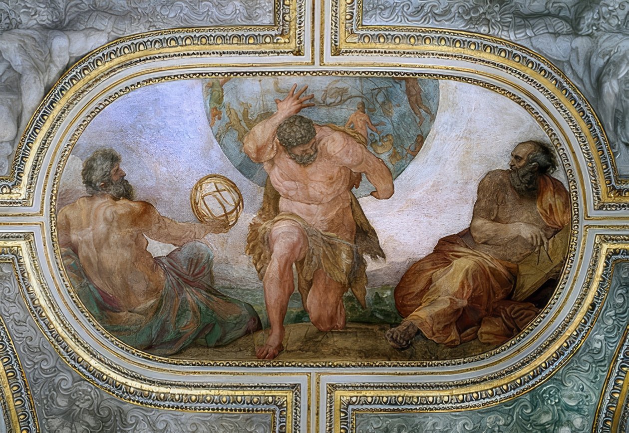 Hércules lleva la bóveda celeste para Atlas (Fresco en el Camerino) de Annibale Carracci