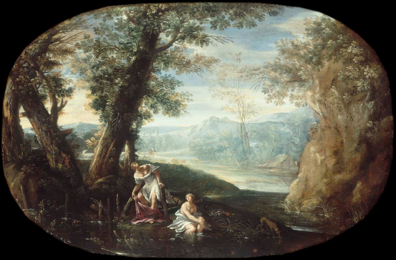 Paisaje con mujeres bañándose de Annibale Carracci