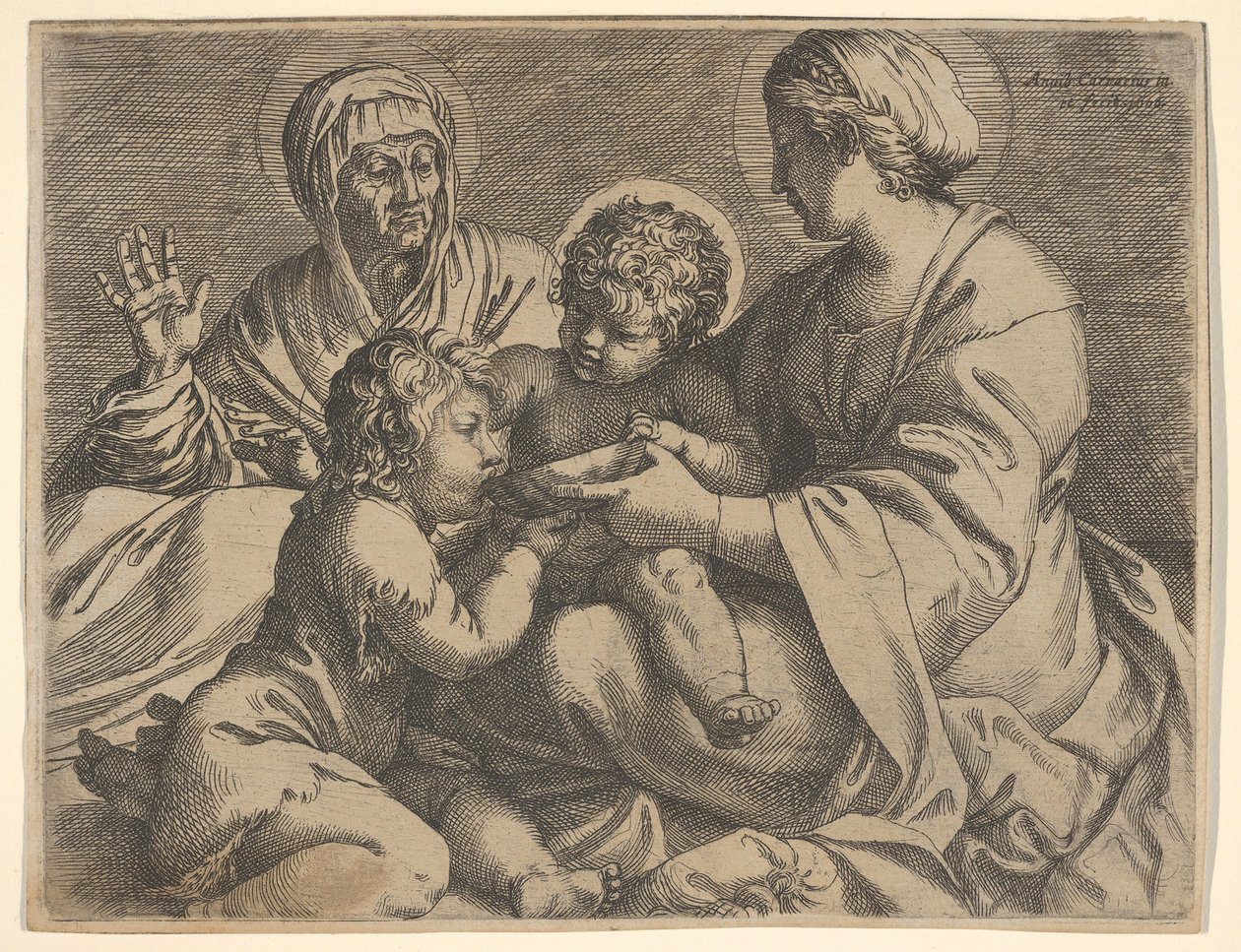 Madonna y Niño con los Santos Isabel y Juan el Bautista Madonna della Scodella de Annibale Carracci