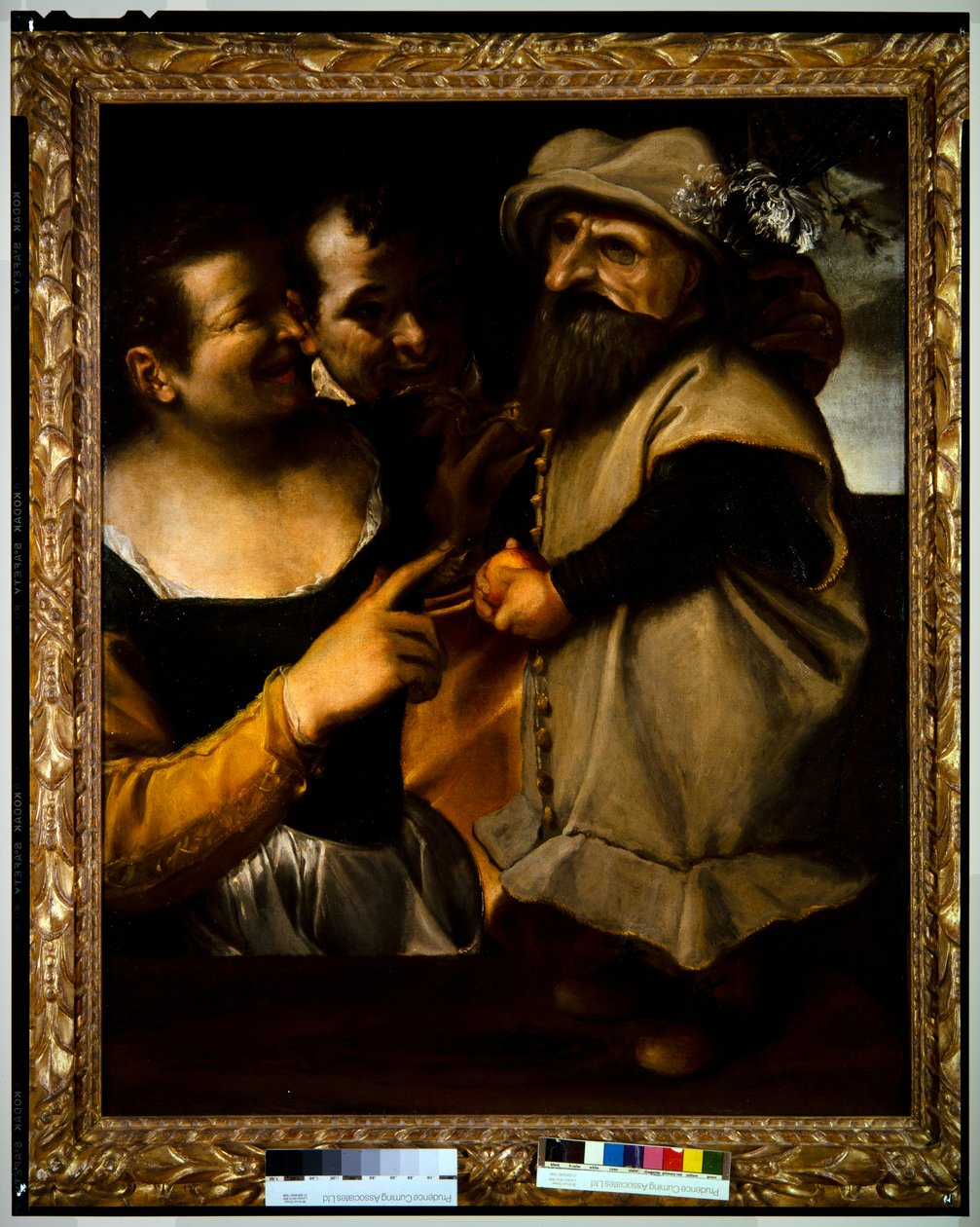 Hombre y mujer admirando a un niño disfrazado, c.1582-85 (óleo sobre lienzo) de Annibale Carracci