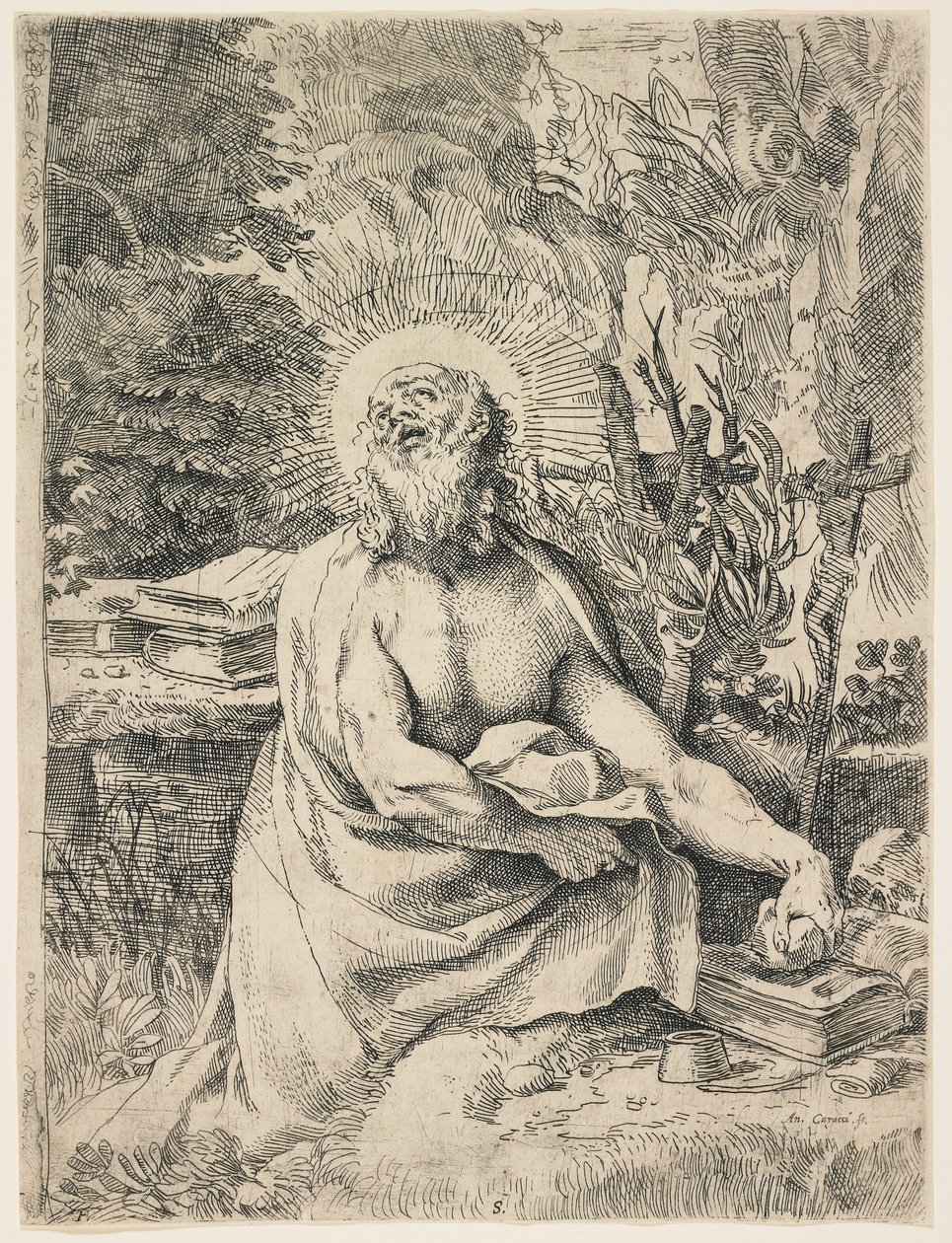 San Jerónimo en el desierto, c. 1591 de Annibale Carracci