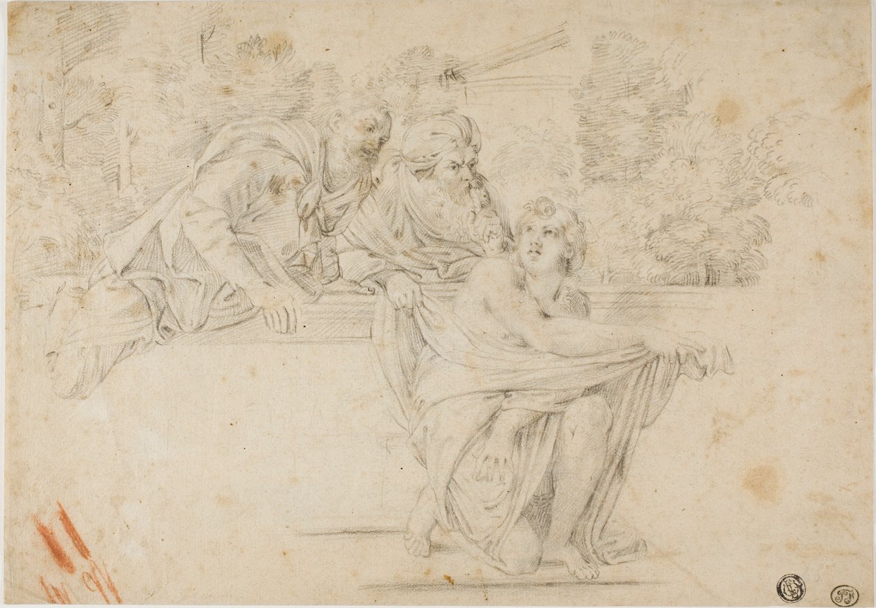 Susana y los ancianos (recto); Cabeza de mujer de perfil (verso) de Annibale Carracci