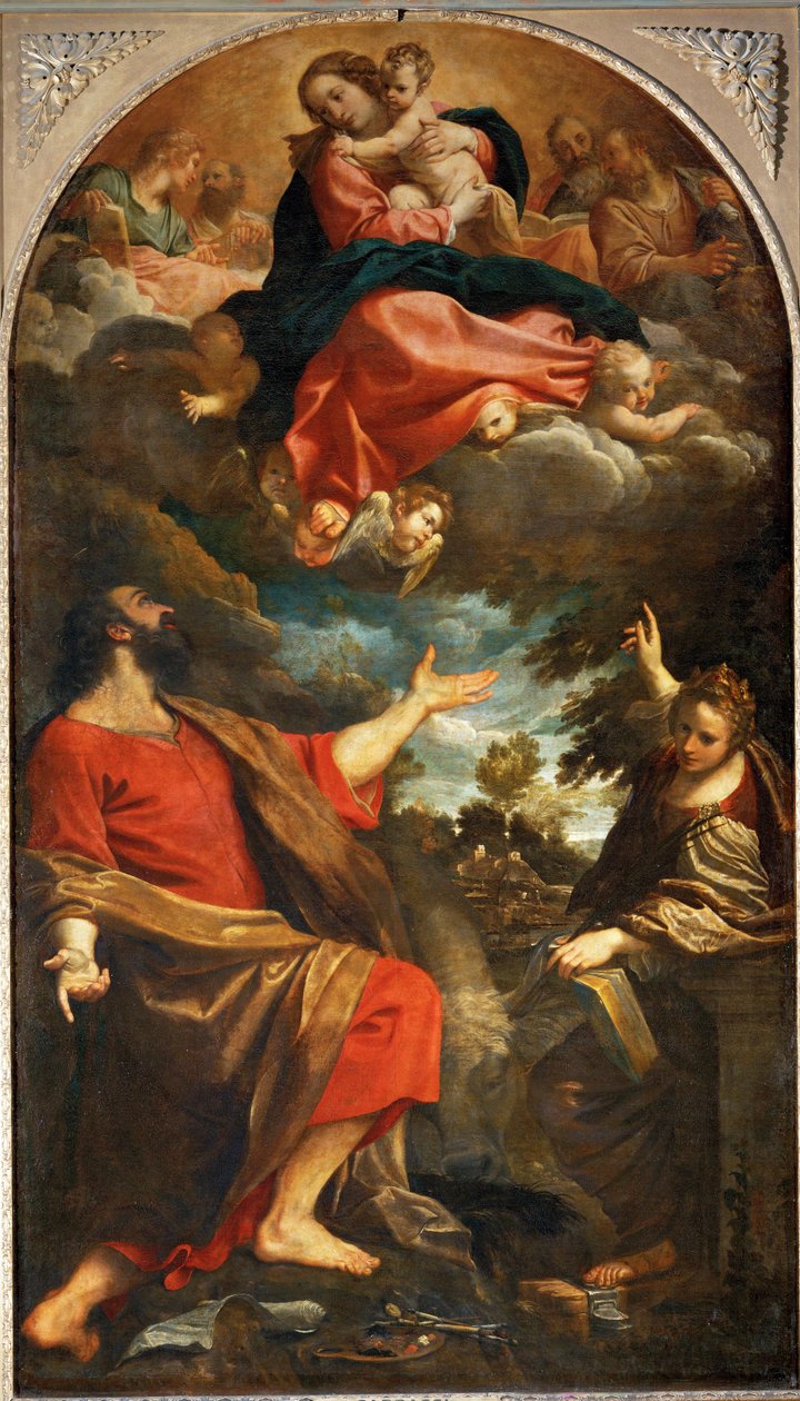 La Virgen se aparece a San Lucas y Santa Catalina ... de Annibale Carracci