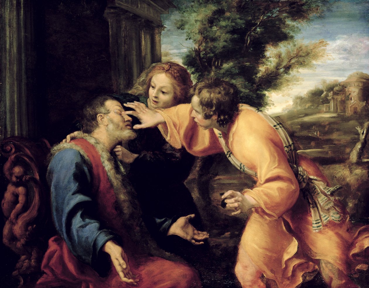 El joven Tobías cura a su padre ciego de Annibale Carracci
