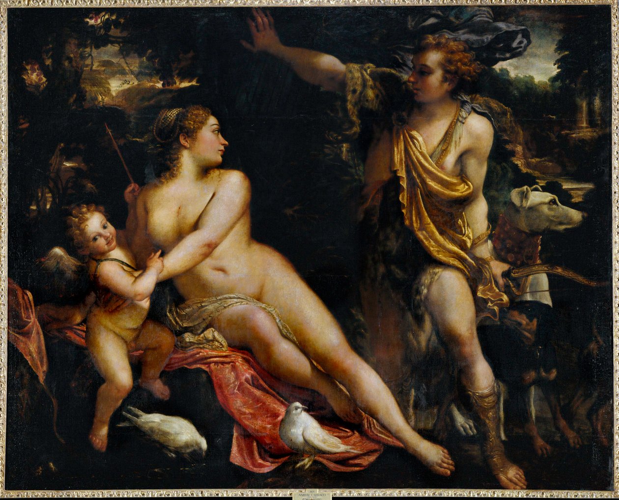 Venus, Adonis y Cupido (pintura sobre lienzo) de Annibale Carracci