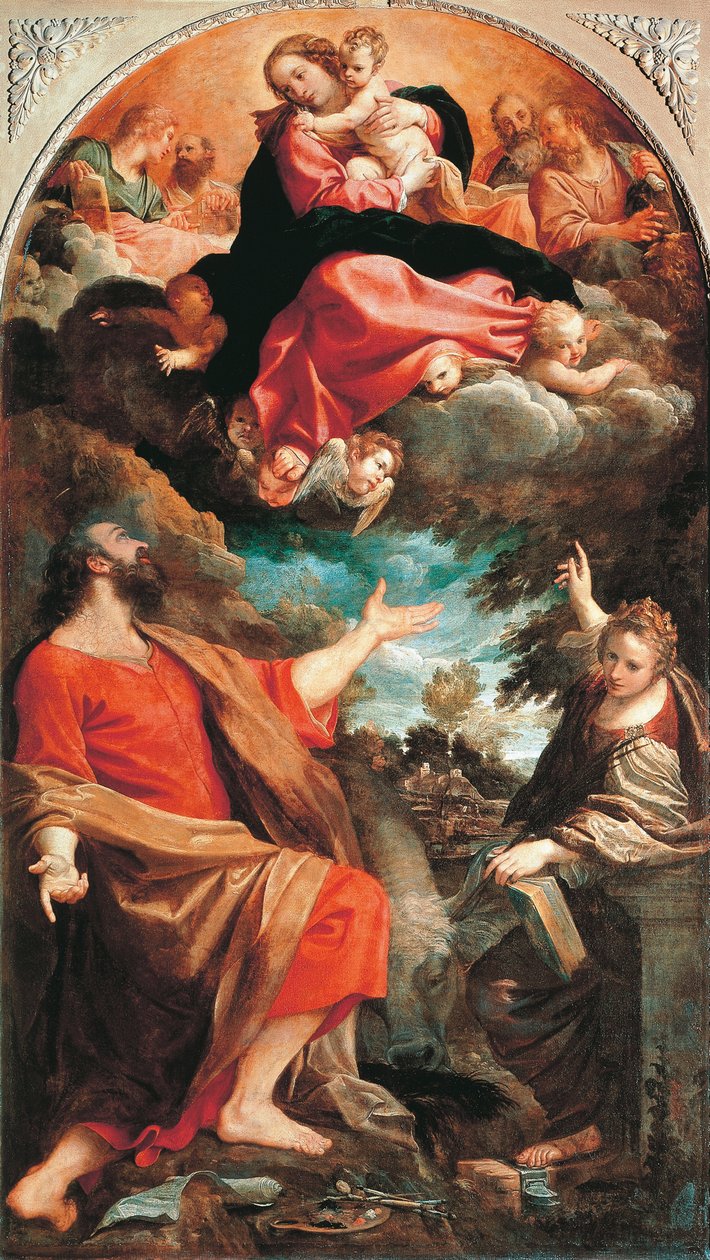 La Virgen aparece a los santos Lucas y Catalina de Annibale Carracci