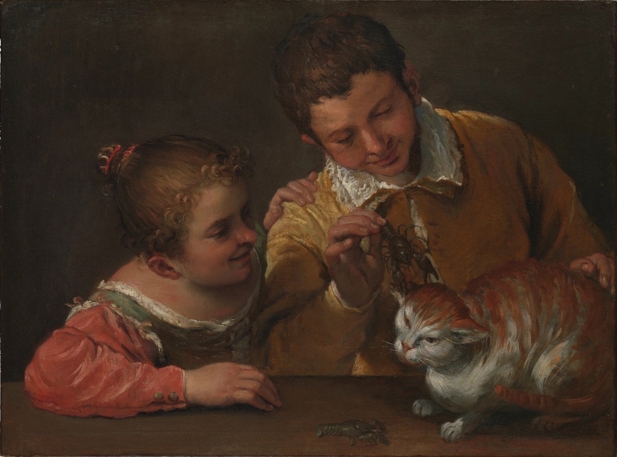 esDos niños se burlan de un gato de Annibale Carracci