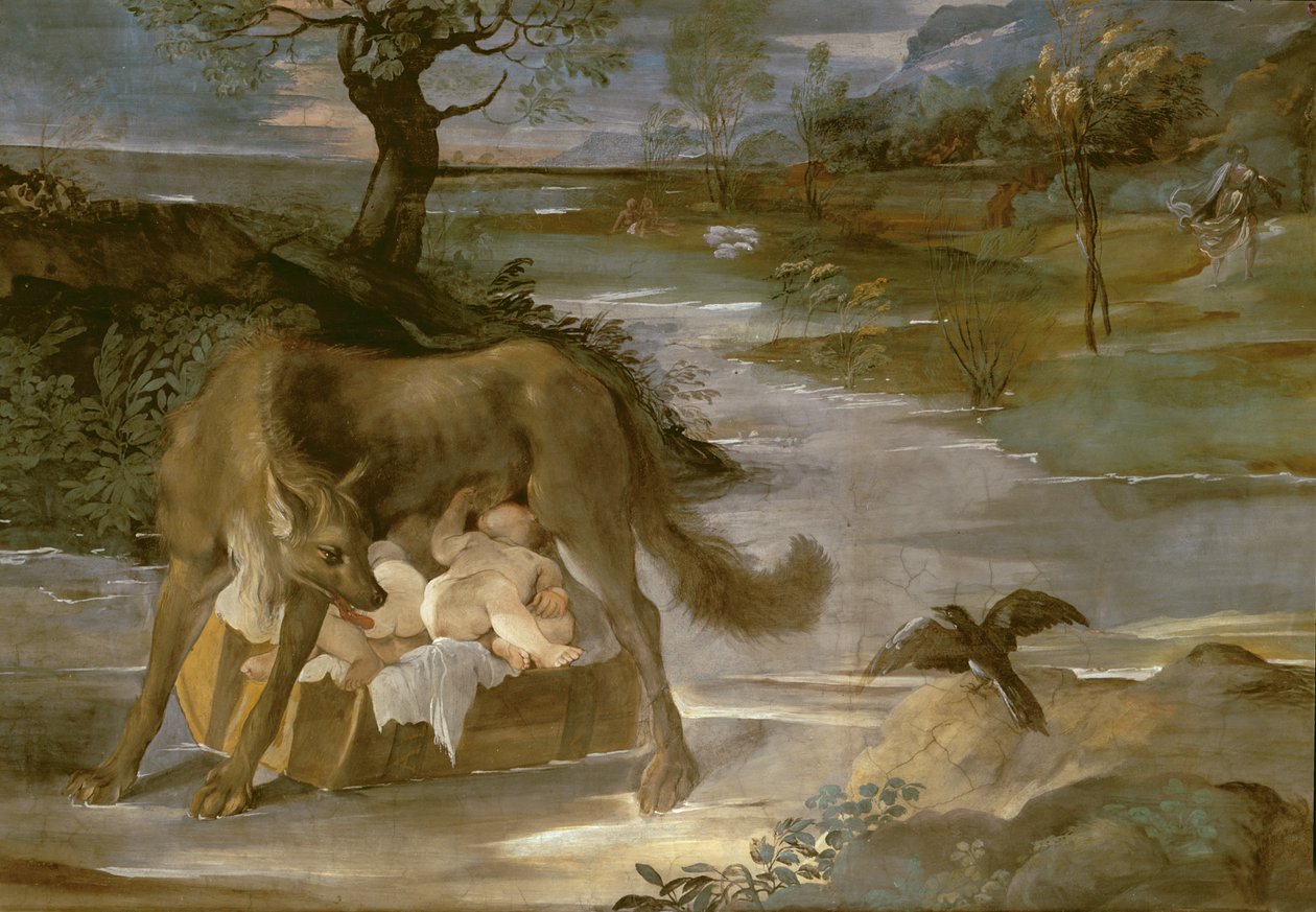 La Loba Amamantando a Rómulo y Remo, de la Historia de Rómulo de Annibale Copy Carracci