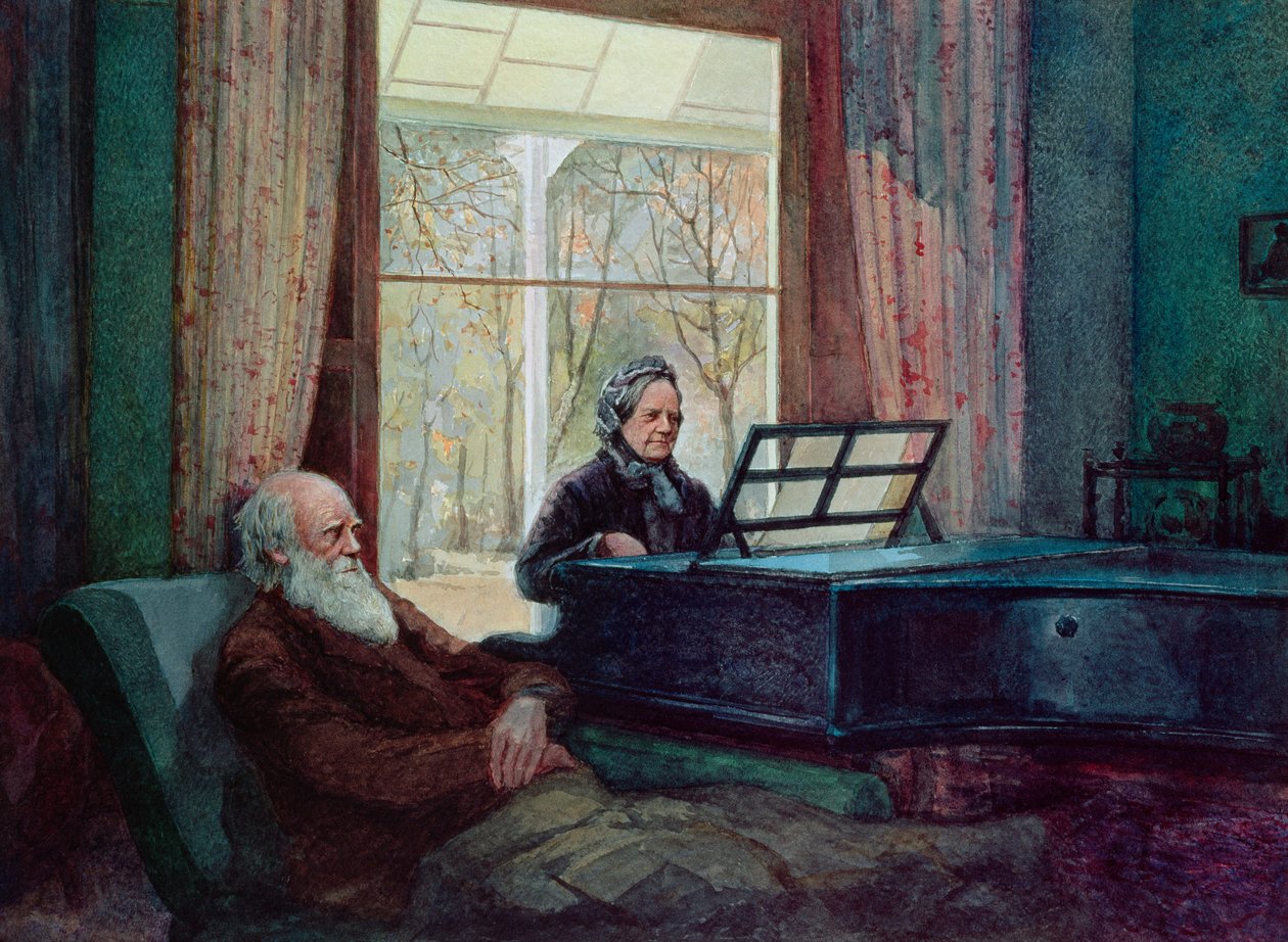 Charles Darwin y su esposa en el piano de Unbekannt Unbekannt