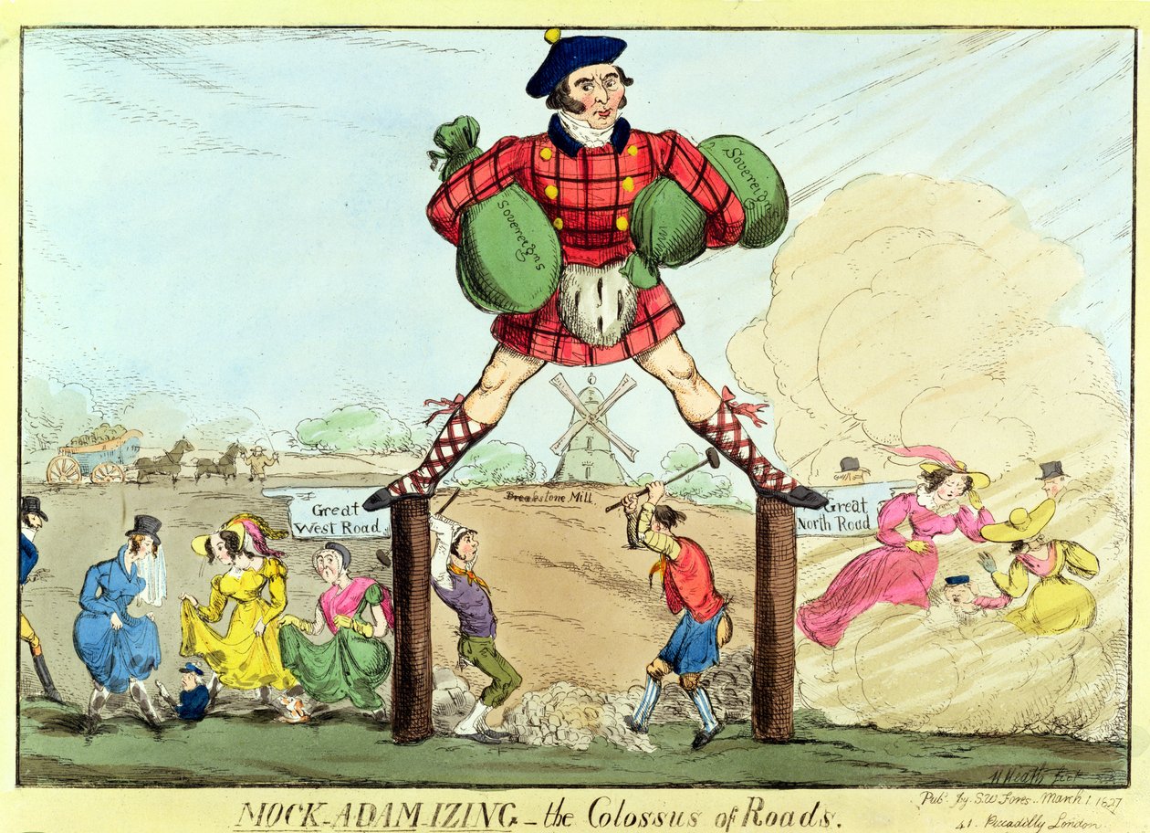 Mock-Adam-izing: el coloso de las carreteras, una sátira de John MacAdam, 1827 de Unbekannt Unbekannt