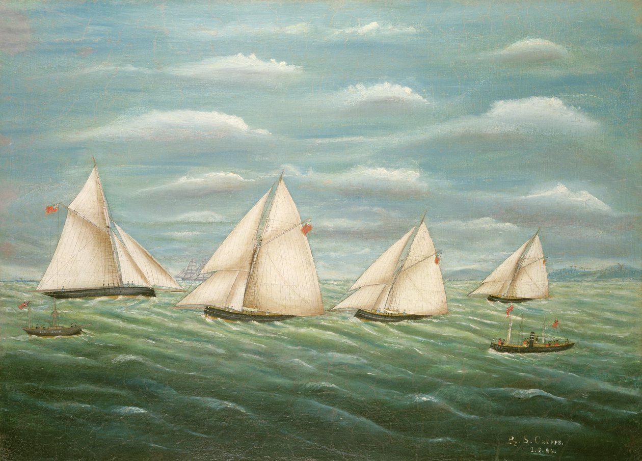 Regata frente al Faro de Long Sand, Escuela Primitiva, siglo XIX de Unbekannt Unbekannt