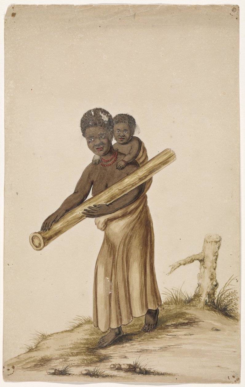 mujer africana, con, niño, y, tronco de árbol de Anonymous