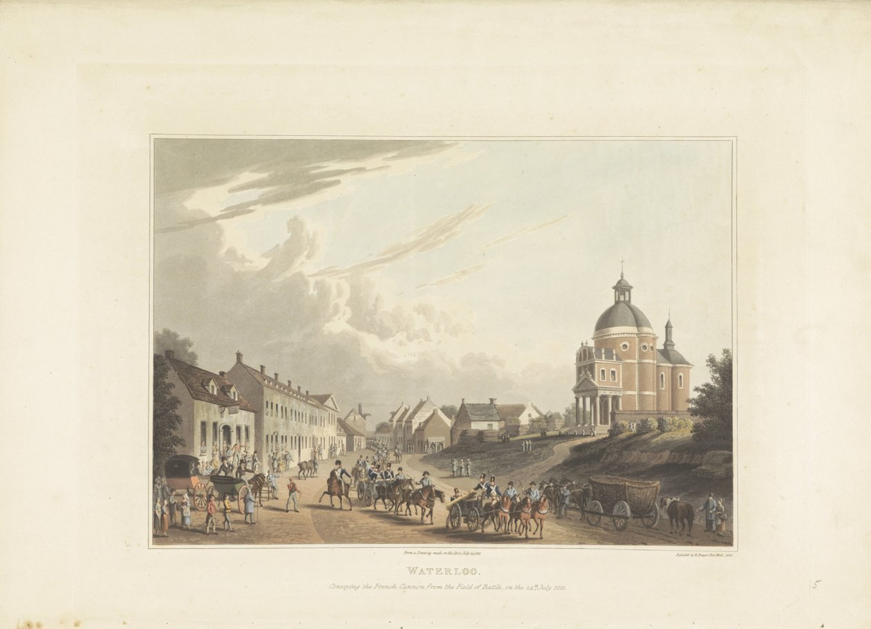 Afvoer van Franse kanonnen puerta Waterloo Waterloo. Transporte del cañón francés desde el campo de batalla, el 24 de julio de 1815 (título sobre el objeto) de Anonymous