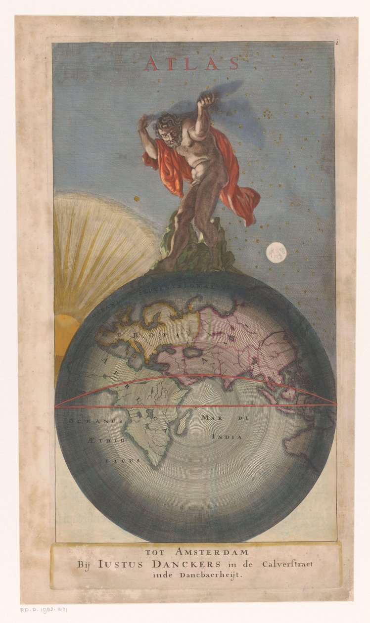 Atlas en el globo terráqueo
Portada de: Justus Danckerts, Atlas, s.a. de Anonymous