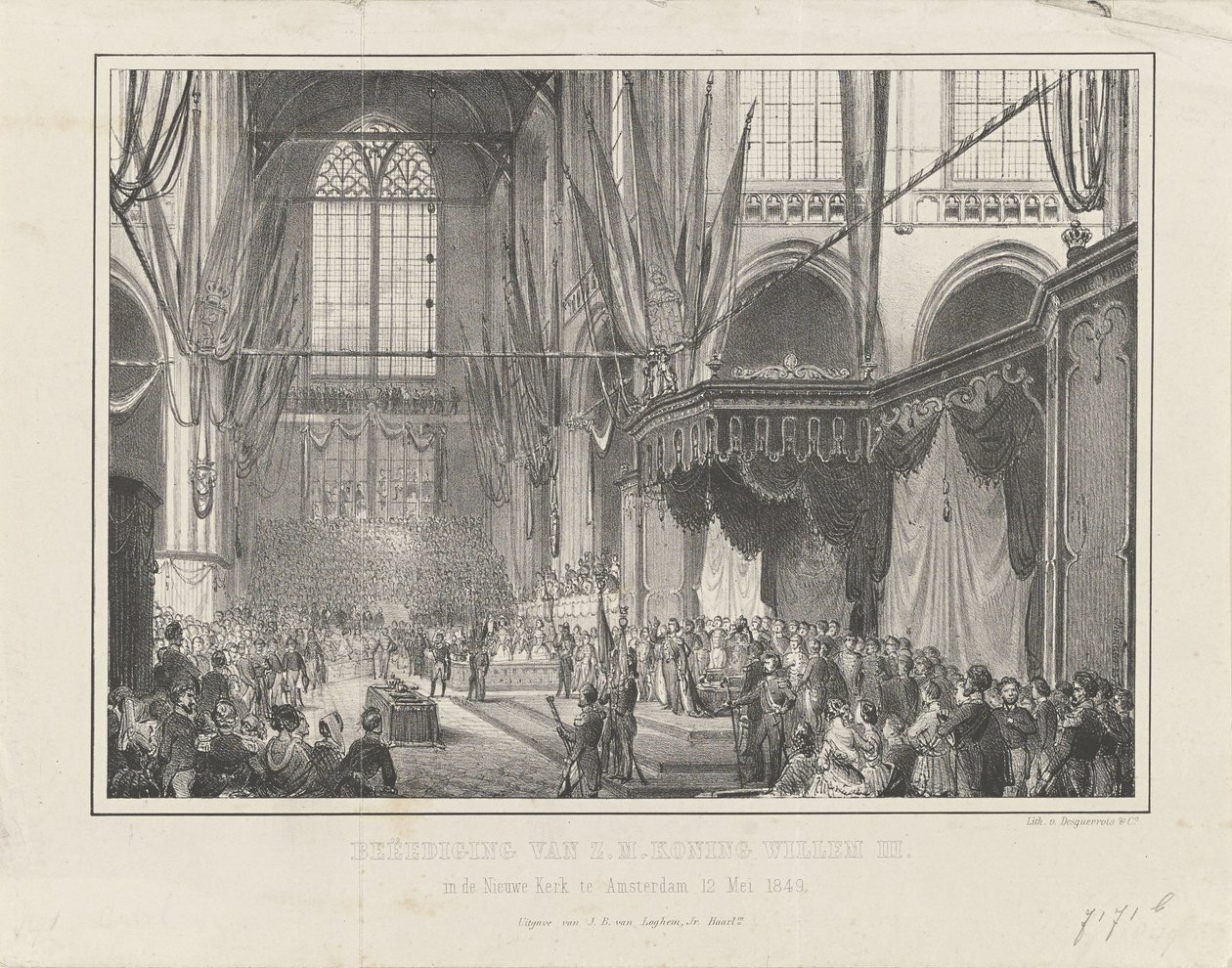 Juramento de S.M. el Rey Guillermo III. en la Nieuwe Kerk de Ámsterdam el 12 de mayo de 1849 (título sobre el objeto) de Anonymous