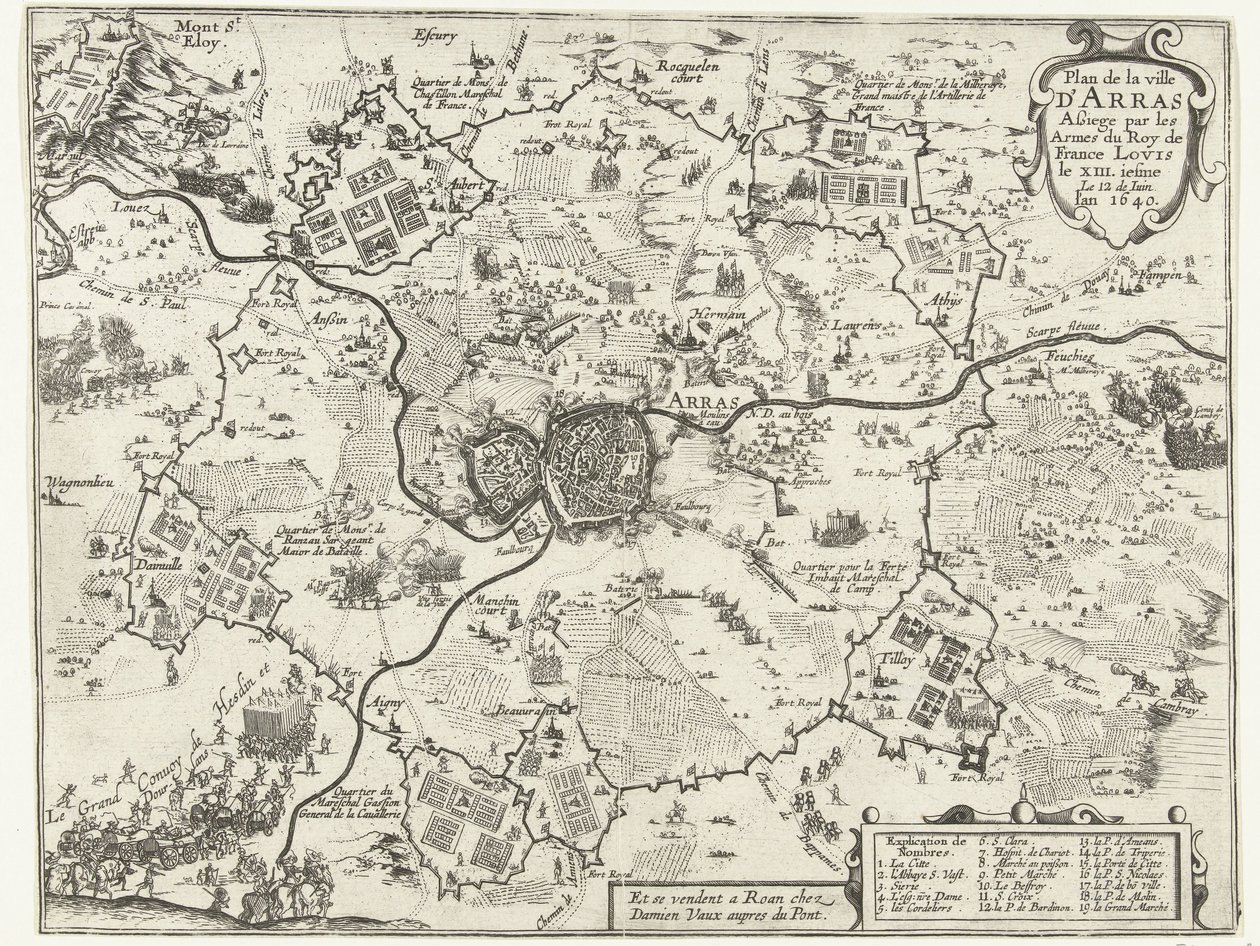 Puerta Beleg van Arras de Fransen, 1640 Plano de la ciudad de Arras Sitiada por las Armas del Rey de Francia Luis XIII.iesme El 12 de Junio. el año 1640 (título sobre objeto) de Anonymous
