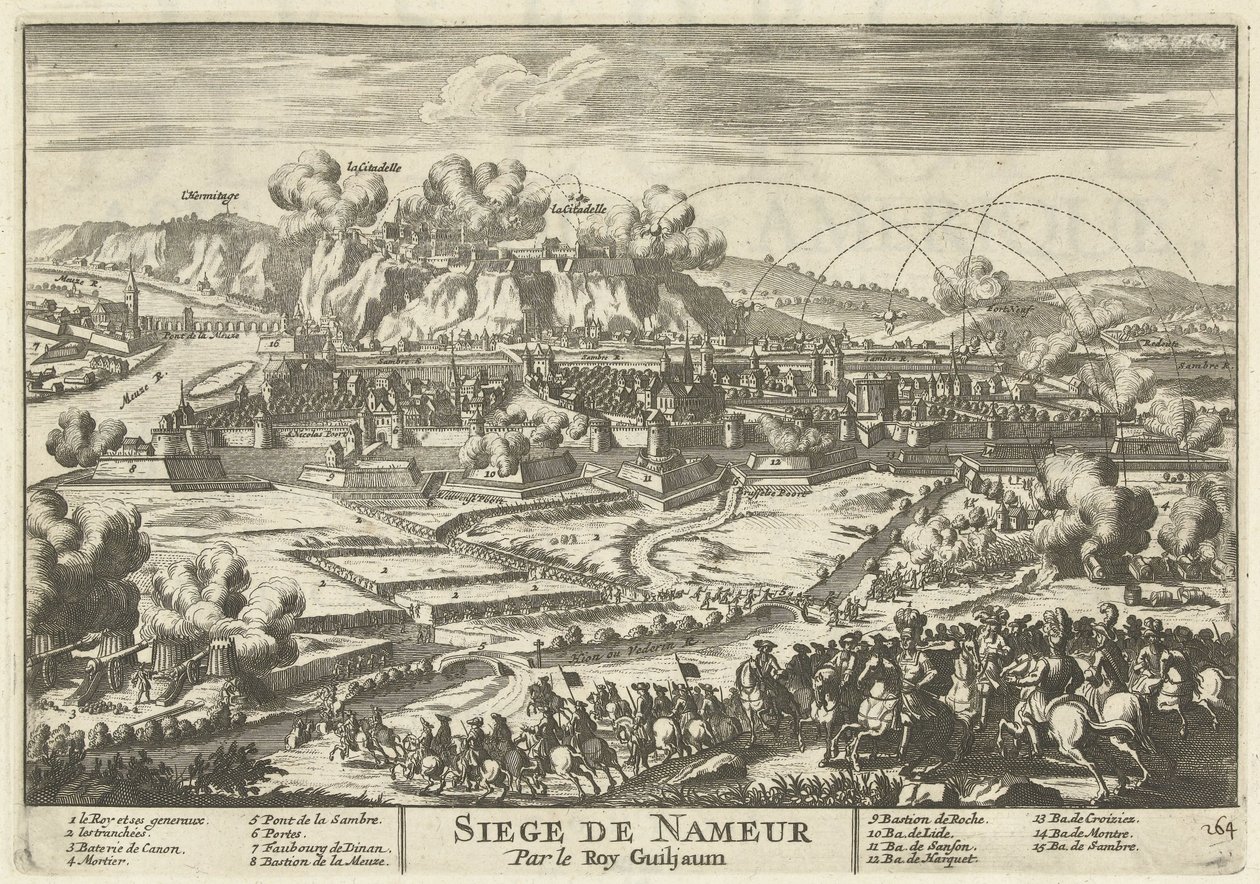 Beleg van Namen puerta koning Willem III, 1695 Siege de Nameur Por Roy Guiljaum (título sobre el objeto) Las Fuerzas de Europa, Asia, África y América (...) Así como los Mapas de las Costas de Francia y España (título de serie sobre objeto) de Anonymous