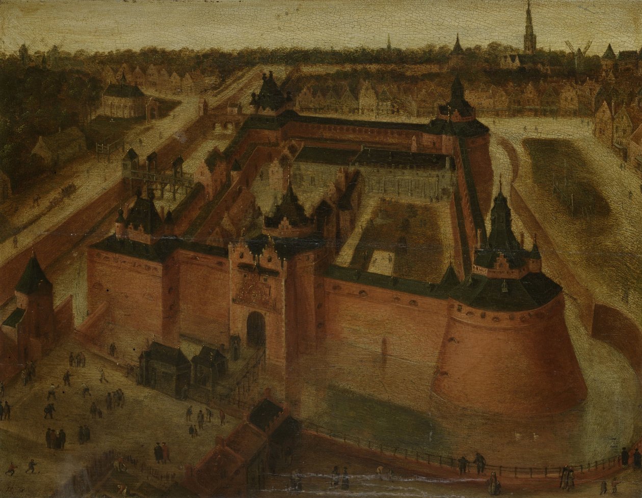 Vista de pájaro del castillo de Vredenburg (Vredeborch) en Utrecht de Anonymous