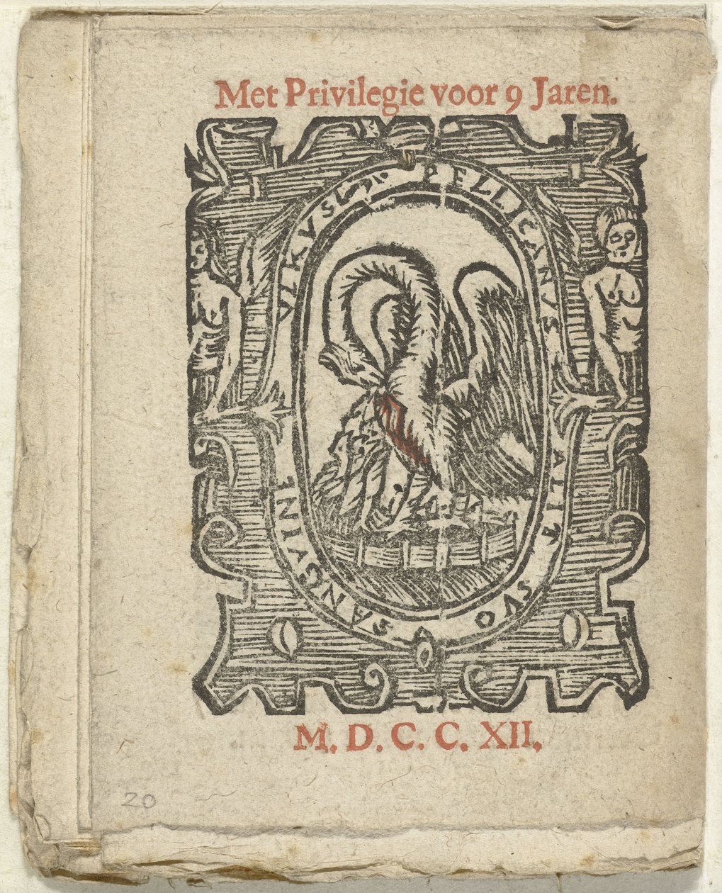 Página con la marca del editor, 1712 En que Lidt de Maen es / donde mueres / dejas desnudo a menos que sea gran nota; Als Peste / Pleures is / ende sulck quaet / oock niet sonder des Meestersraet (título sobre el objeto) de Anonymous