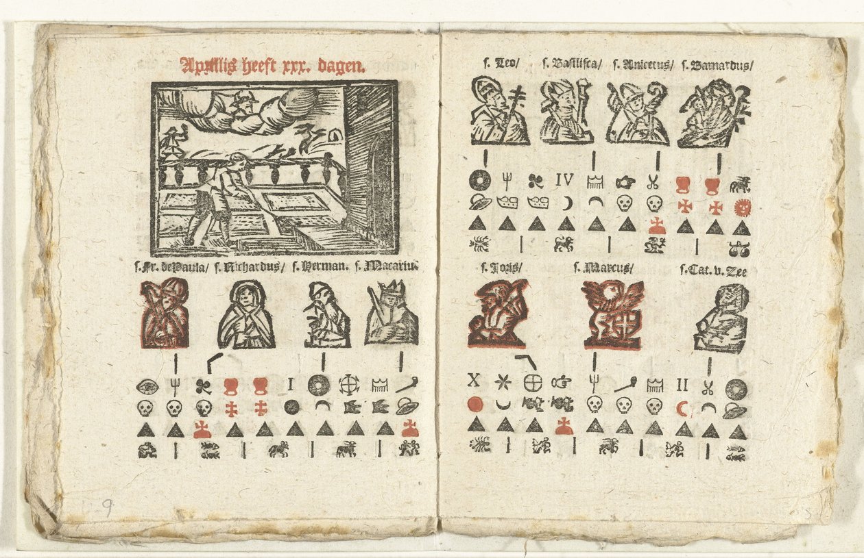 Páginas con la previsión para el mes de abril de 1712 de Anonymous