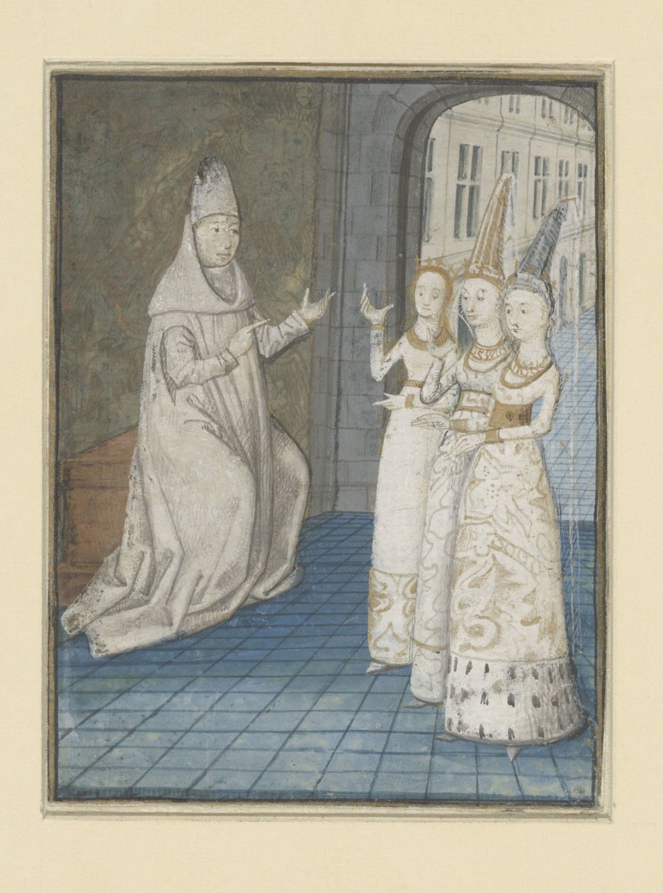 Boccacio recibe a tres mujeres
Los destinos de los hombres y mujeres nobles (título de la serie) de Anonymous