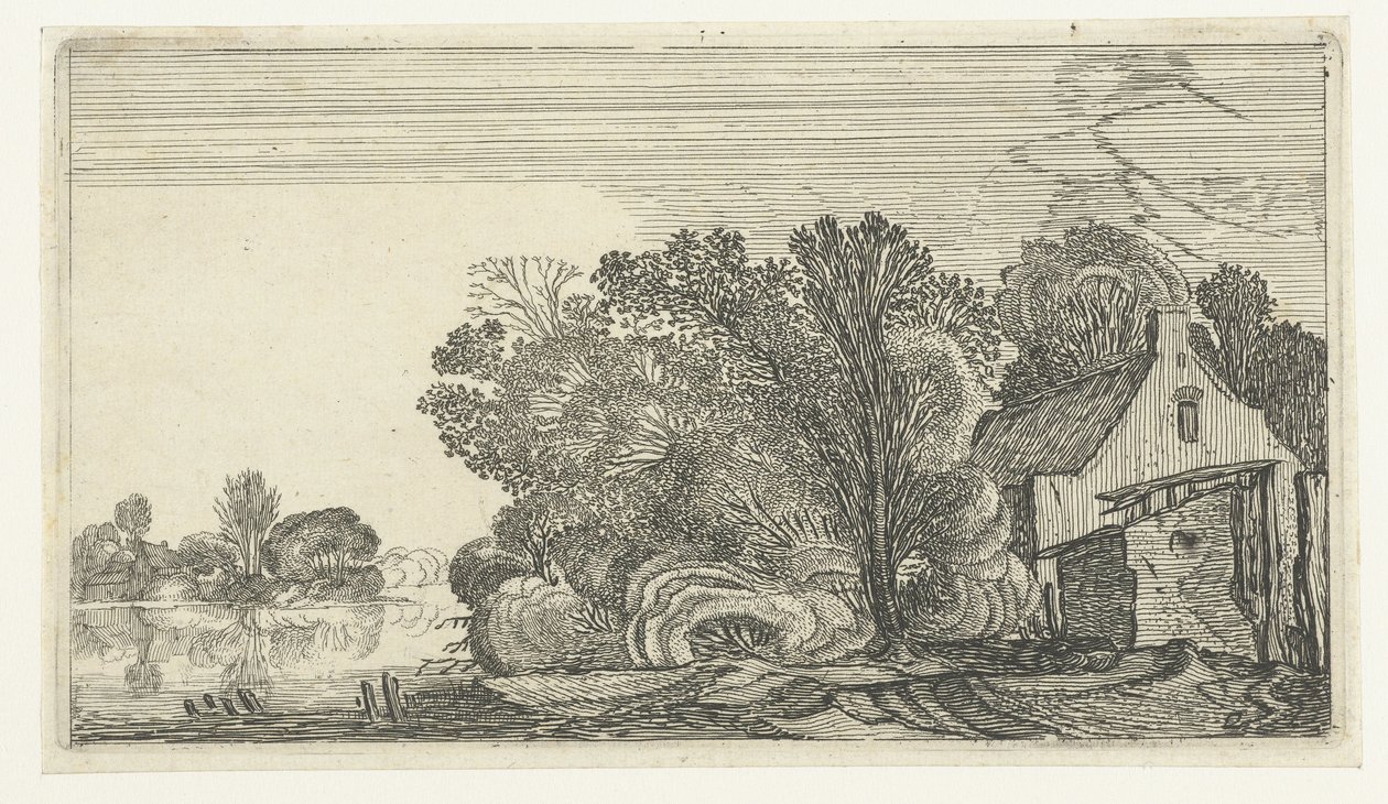 Granja entre árboles en un río Paisajes después de Esaias van de Velde (título de la serie) de Anonymous