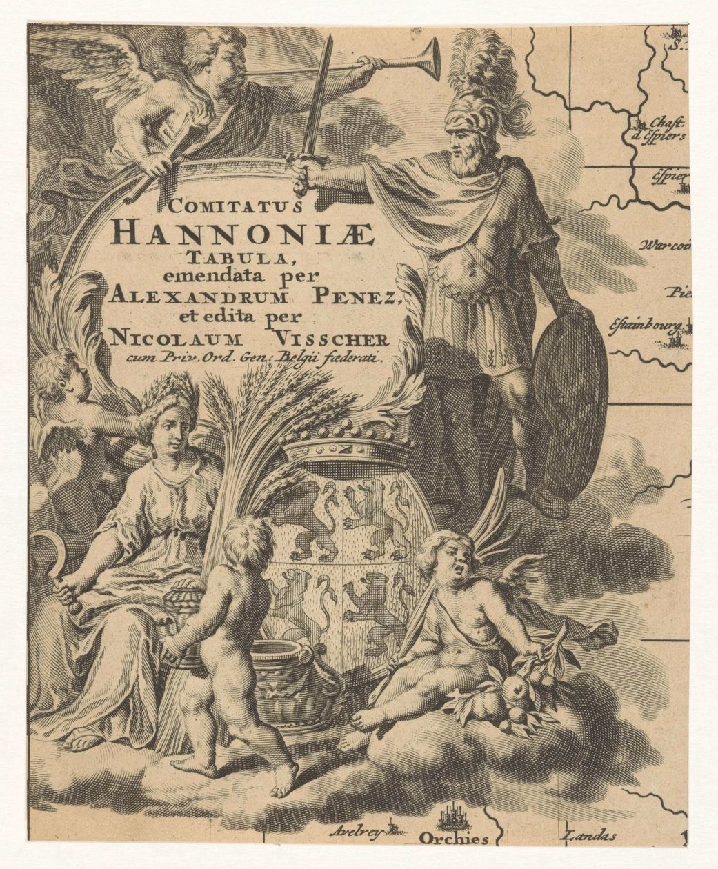 Ceres, putti y escudo de armas de Henao
Comitatus Hannoniae Tabula (título del objeto) de Anonymous