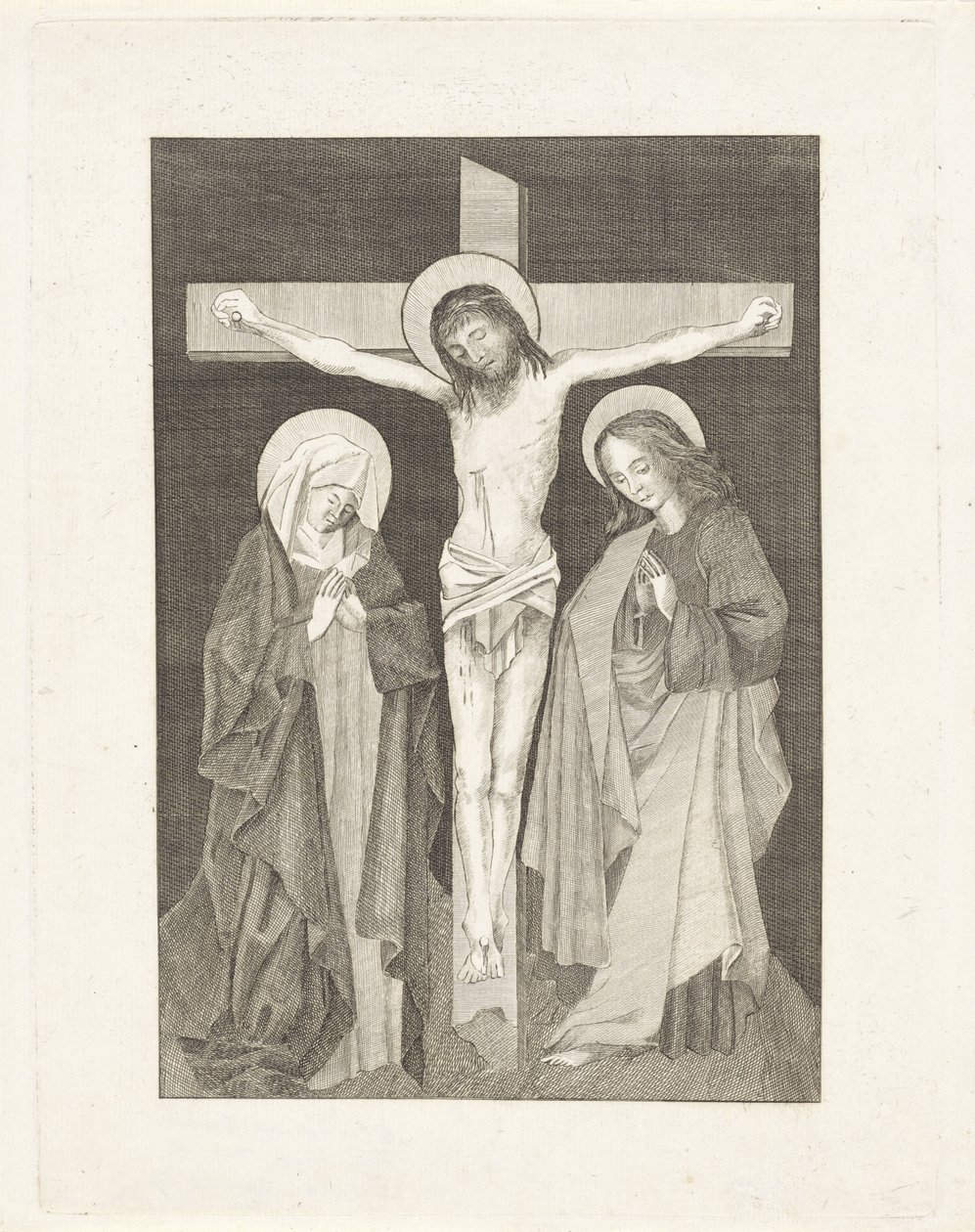 Cristo en la cruz, María y Juan a ambos lados de Anonymous