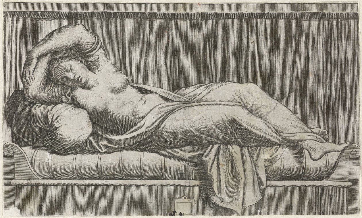 Cleopatra tumbada semidesnuda en la cama de Anonymous