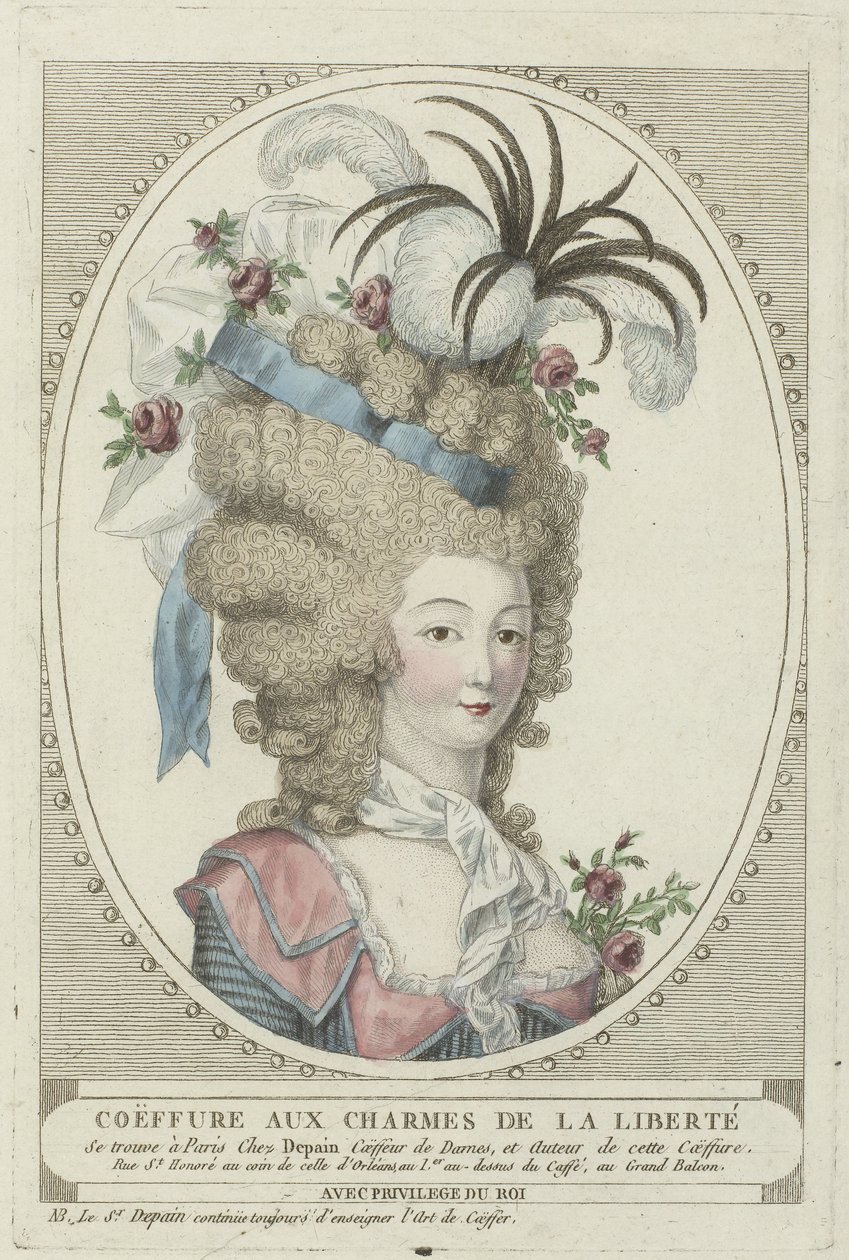 Peinados, pufs, sombreros y bonetes: dos peinados del peluquero Depain
Peinados de Depain, hacia 1790: Coëffure aux Charmes de la Liberté de Anonymous