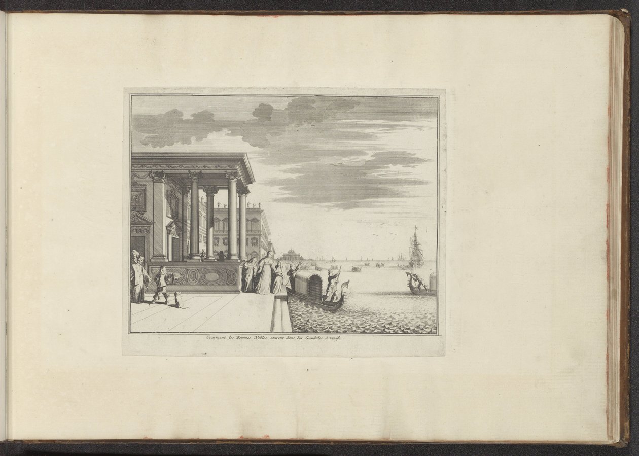 Damas de la nobleza esperan una góndola en Venecia Comentar les Femmes Nobles entrent dans les Gondoles à Venise (título sobre el objeto) Palacios y Monumentos de Venecia, Livorno, Nápoles y Roma (título de la serie) de Anonymous