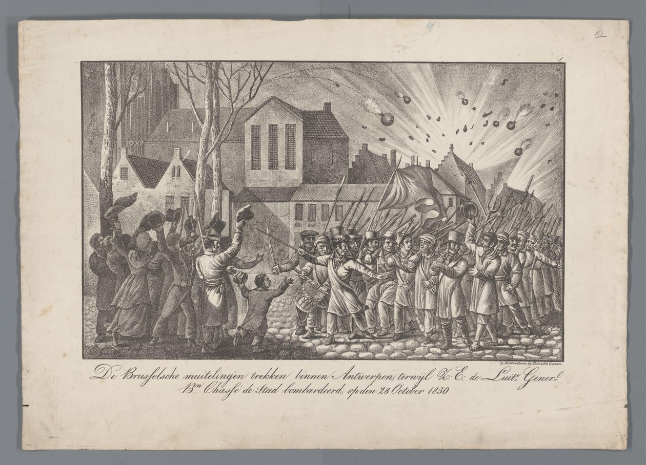 Los amotinados de Bruselas se trasladan a Amberes, mientras que Z.E. de Luit General. mil millones Chassé bombardeó la ciudad, el 28 de octubre de 1830 (título sobre objeto) de Anonymous
