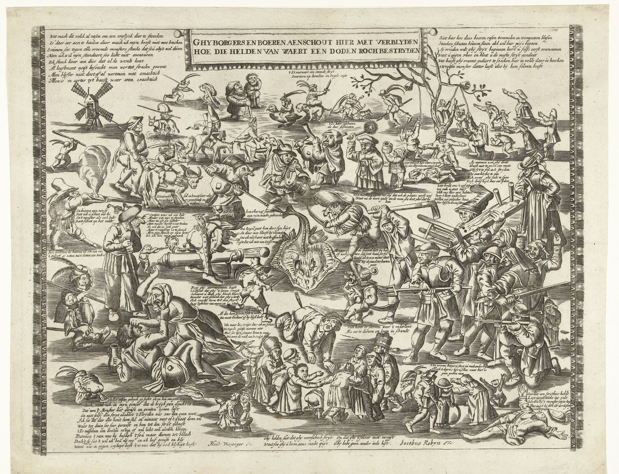 Los Rye Stekers de Weert, hacia 1650 Ghy borgers y granjeros se regocijan aquí con la forma en que esos héroes de Waert luchan contra un roch muerto (título sobre el objeto) de Anonymous