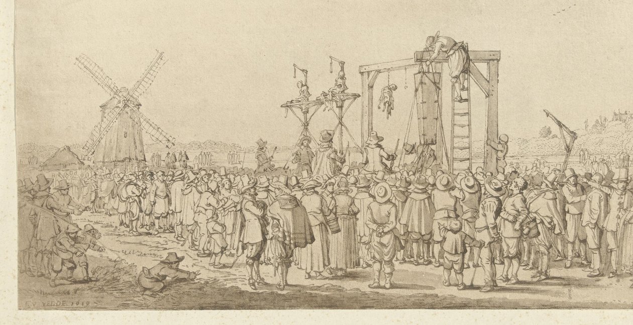 El ataúd de Ledenberg colgado en la horca, 1619 de Anonymous