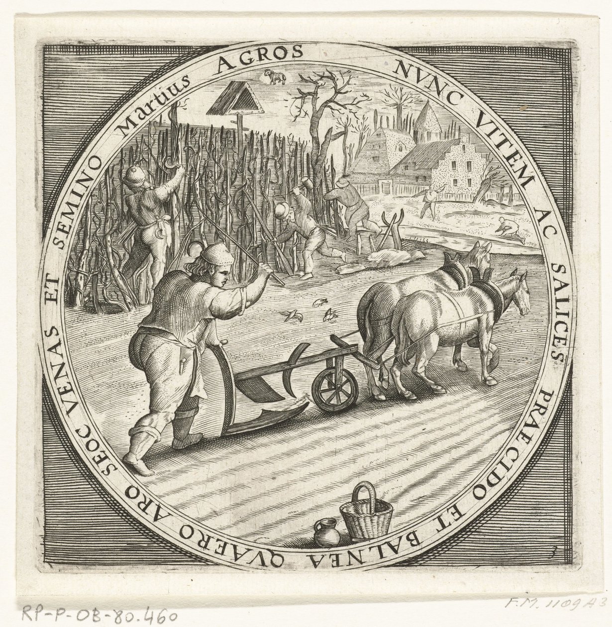 De maand maart, ploegen, ca. 1600 De twaalf maanden van het jaar verbeeld in scènes uit het volksleven (título de la serie) Esquemas de los 12 meses con sus operaciones y su aplicación a los signos del zodíaco, divididos en cuatro partes del año (título de de Anonymous