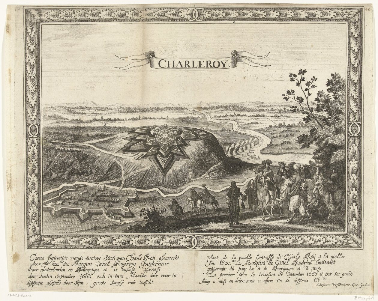 La nueva fortaleza de Charleroi, 1666 Caerte figurativo de la ciudad nueva de Charle Roij (...) (título sobre objeto) Plant de la nouelle fortaleza de Charle Roij (...) (título sobre objeto) de Anonymous