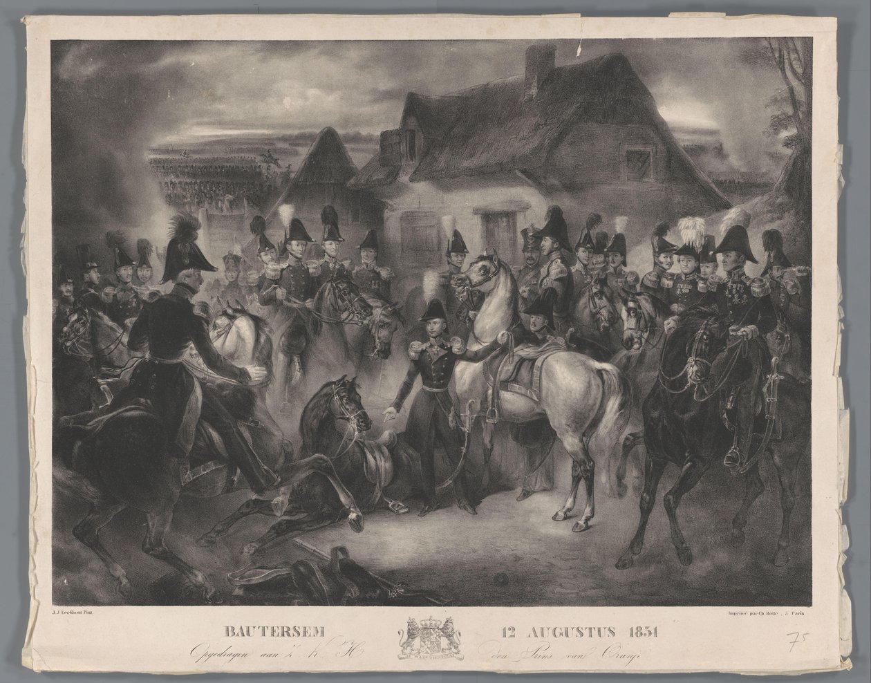 El reemplazo del caballo herido del Príncipe de Orange (luego Rey Guillermo II), durante la batalla de Boutersem, 12 de agosto de 1831 Bautersem 12 de agosto de 1831 (título sobre el objeto) de Anonymous