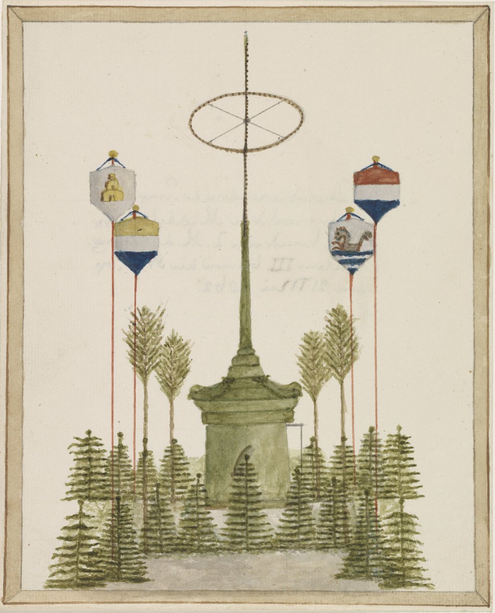 Decoración alrededor de la Pompa de la Grote Markt de Middelburg, con motivo de la llegada de Su Majestad el Rey Guillermo III a esa ciudad el 21 de mayo de 1862 (título en el objeto) de Anonymous