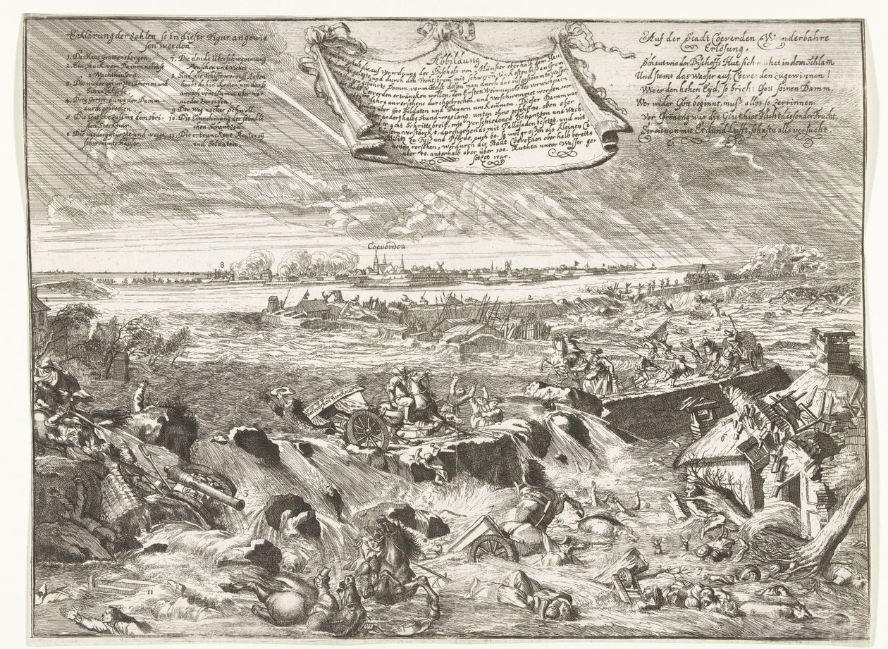 Dijkdoorbraak cerca de Coevorden, 1673 Figura cómo y qué forma el, por decreto del obispo de Munster (...) (título sobre objeto) de Anonymous