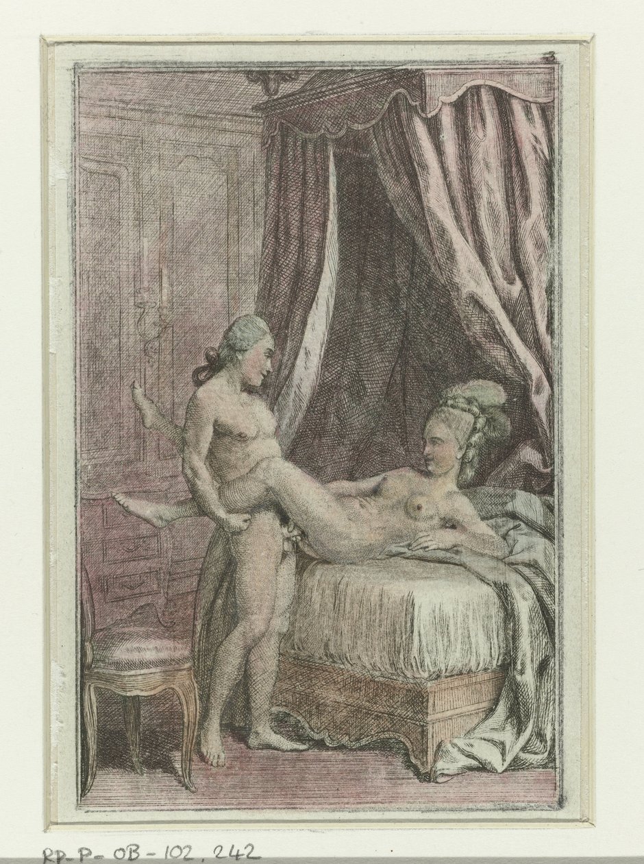 Serie Erótica con Parejas en la Cama pareja copulando, hombre de pie Escenas eróticas (título de la serie) de Anonymous