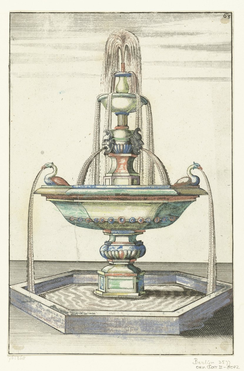 Fuente que consta de tres cuencas Architectura Curiosa Nova (título de la serie) de Anonymous