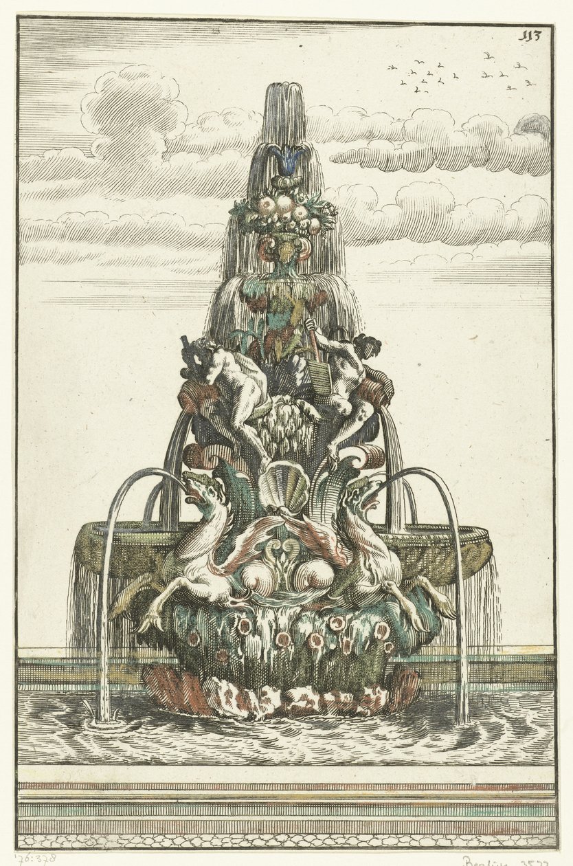 Fuente en forma de pirámide Architectura Curiosa Nova (título de la serie) de Anonymous