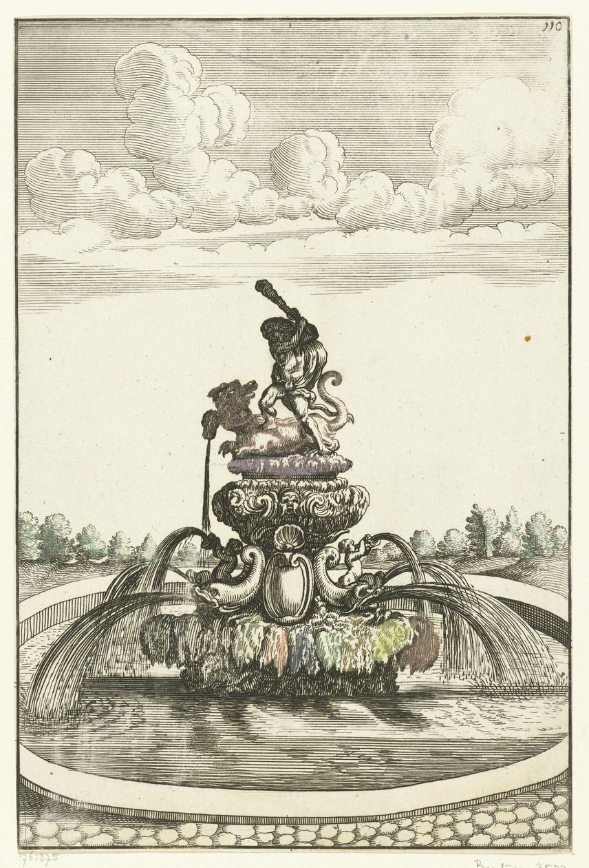 Fontein met Hercules en Ladon Architectura Curiosa Nova (series title) de Anonymous