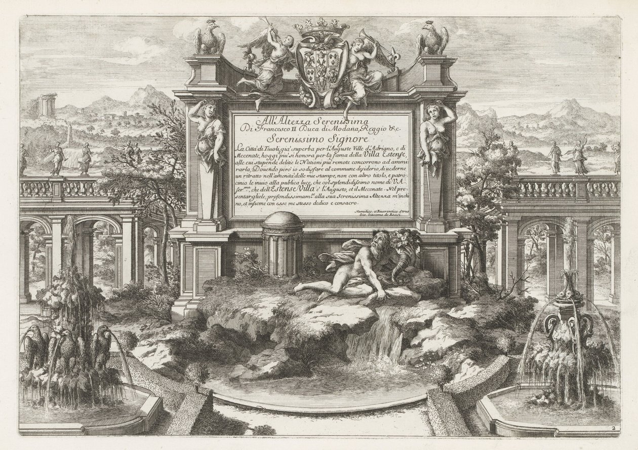 Fuente con dedicatoria y escudo de Ercole II d