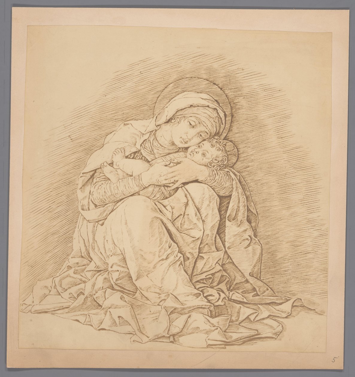 Reproducción fotográfica del grabado Virgen con el Niño Sentada de Andrea Mantegna de Anonymous