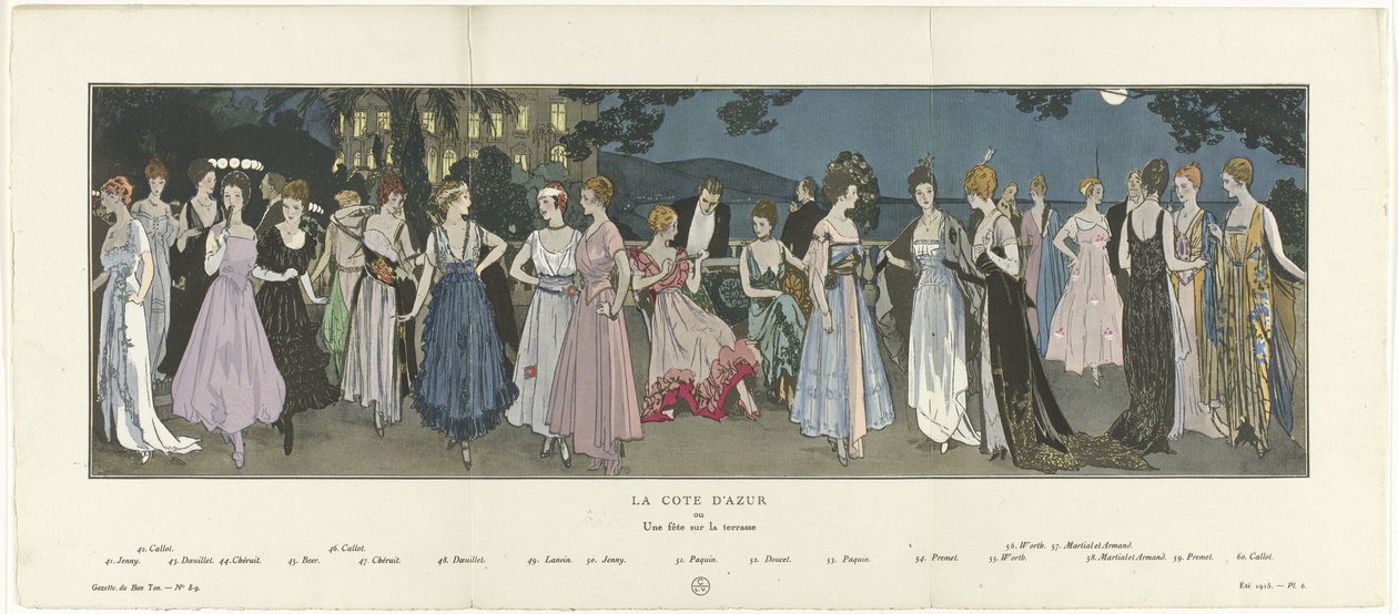 Gazette du Bon Ton, 1915 - No. 8-9: La Riviera francesa o Una fiesta en la terraza de Anonymous