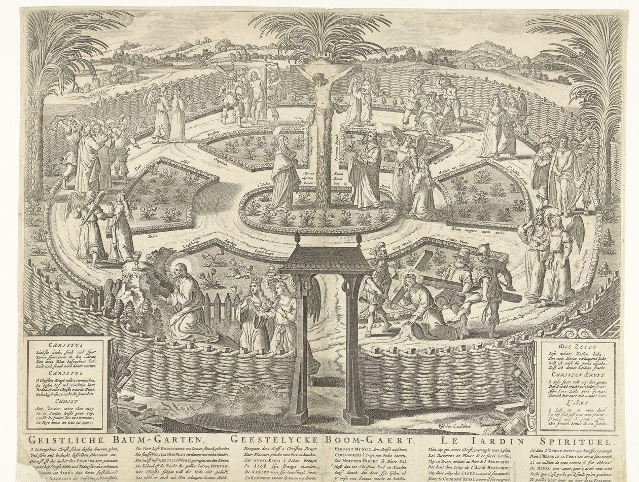 Huerto espiritual, hacia 1650 Geistliche Baum-Garten / Geestelycke Boom-Gaert / Le Jardin Spirituel (título sobre el objeto) de Anonymous