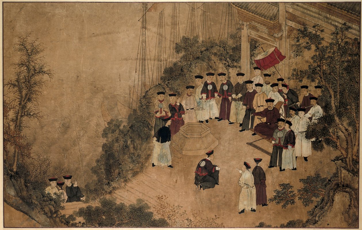 El general Shi Lang con una compañía de dignatarios en un pozo junto al mar. Las maravillas de Mazu (título de la serie) de Anonymous